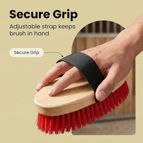 Horse Brushes for Grooming, Handheld Oval Scrub Brush with Adjustable Strap, Red Bristles for Barn and Stable Cleaning, 1 Pack in Kuwait