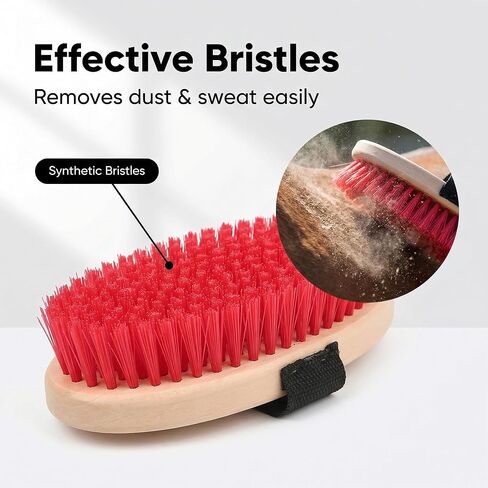 Horse Brushes for Grooming, Handheld Oval Scrub Brush with Adjustable Strap, Red Bristles for Barn and Stable Cleaning, 1 Pack in Kuwait