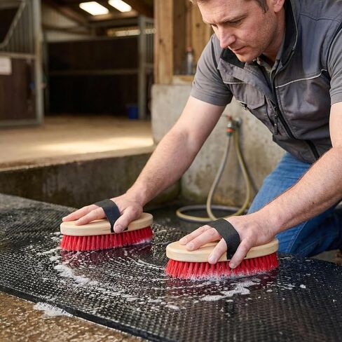 Horse Brushes for Grooming, Handheld Oval Scrub Brush with Adjustable Strap, Red Bristles for Barn and Stable Cleaning, 1 Pack in Kuwait