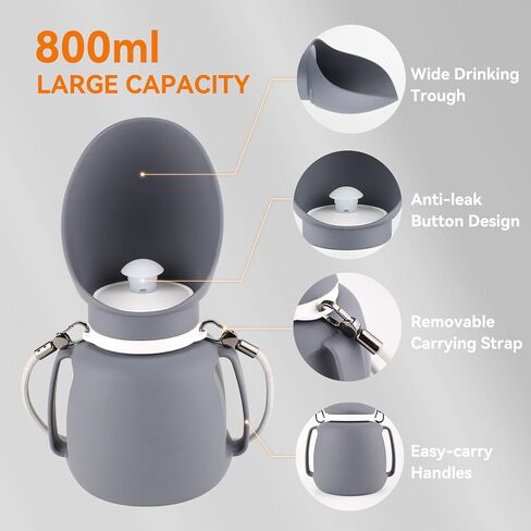 Dog Water Bottle, Portable Dog Water Dispenser, 27 OZ Leakproof Pet Bottle Kettle for Doggy Cats Outdoor Walking/Hiking/Travel Driking, Grey in Saudi Arabia