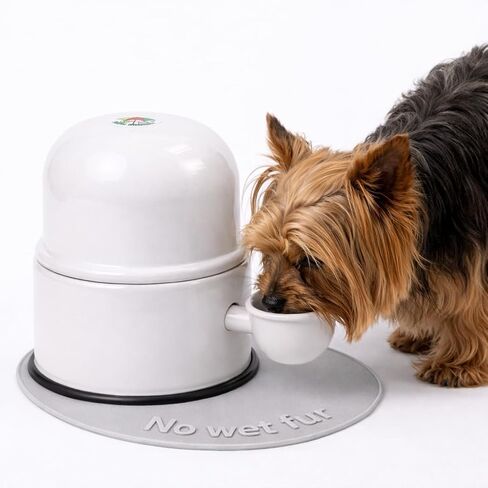 Pet Water Dispenser for Dogs and Cats, 47.3 oz – Gravity-Fed Aluminum Water Bowl, Prevents Wet Fur, Provides Continuous Fresh Water, Electrostatic Coated Finish, (White) in Kuwait