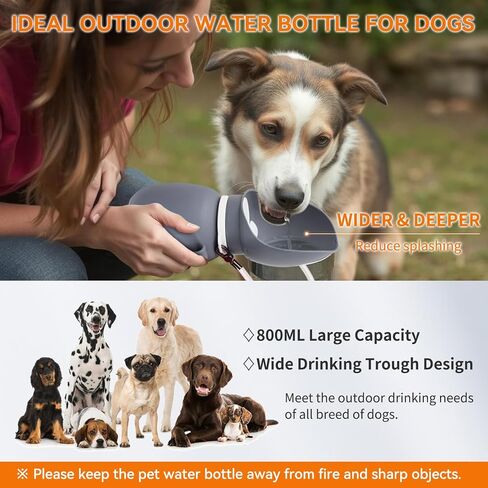 Dog Water Bottle, Portable Dog Water Dispenser, 27 OZ Leakproof Pet Bottle Kettle for Doggy Cats Outdoor Walking/Hiking/Travel Driking, Grey in Saudi Arabia