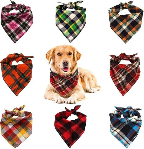 8 Pack Triangle Dog Bandanas, Reversible Plaid Painting Bibs Scarf, Washable Christmas Dog Bandanas Boy Girl Apparel & Accessories Kerchief Set in Kuwait