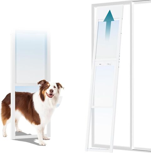 MOPHOTO Dog Door for Sliding Glass Door, Adjustable Height 74.8"-80" Glass Pet Door, No-Drill Insert Installation, Rental-Friendly Sliding Pet Door with Security Lock & Weather Stripping, White in Kuwait