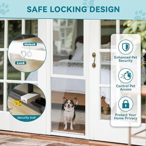 MOPHOTO Dog Door for Sliding Glass Door, Adjustable Height 74.8"-80" Glass Pet Door, No-Drill Insert Installation, Rental-Friendly Sliding Pet Door with Security Lock & Weather Stripping, White in Kuwait