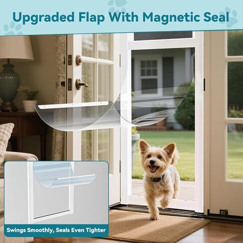 MOPHOTO Dog Door for Sliding Glass Door, Adjustable Height 74.8"-80" Glass Pet Door, No-Drill Insert Installation, Rental-Friendly Sliding Pet Door with Security Lock & Weather Stripping, White in Kuwait