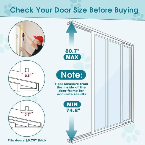 MOPHOTO Dog Door for Sliding Glass Door, Adjustable Height 74.8"-80" Glass Pet Door, No-Drill Insert Installation, Rental-Friendly Sliding Pet Door with Security Lock & Weather Stripping, White in Kuwait