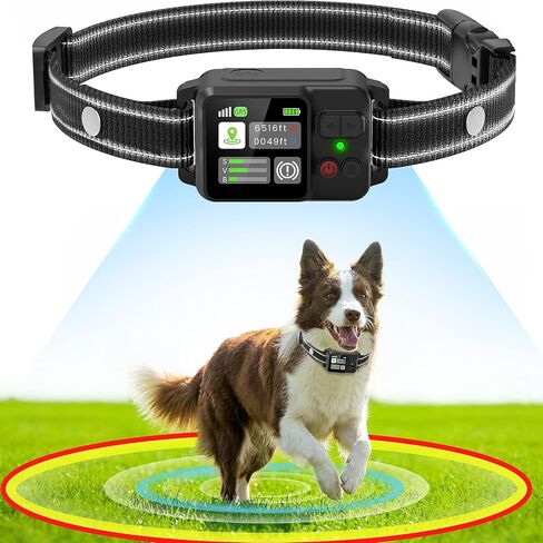 GPS Wireless Dog Fence, Electric Fence for Dogs, Electric Dog Fence with 3 Warning Strength, Range 49-6561ft, IP67 Waterproof, Rechargeable Pet Containment System for Outdoor Use Only in Kuwait