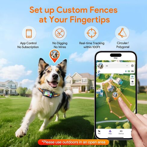 Meowant GPS Wireless Dog Fence، تطبيق مجاني، سياج GPS مخصص (82-7000 قدم)، صفارة / اهتزاز / تصحيح، شريط تنبيه مبكر، طوق LCD مقاوم للماء، الكلاب 10+ رطل، خارجي، بدون جهاز تحكم عن بعد in Kuwait