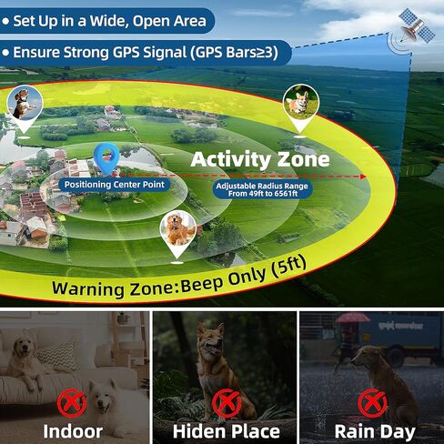 GPS Wireless Dog Fence, Electric Fence for Dogs, Electric Dog Fence with 3 Warning Strength, Range 49-6561ft, IP67 Waterproof, Rechargeable Pet Containment System for Outdoor Use Only in Kuwait