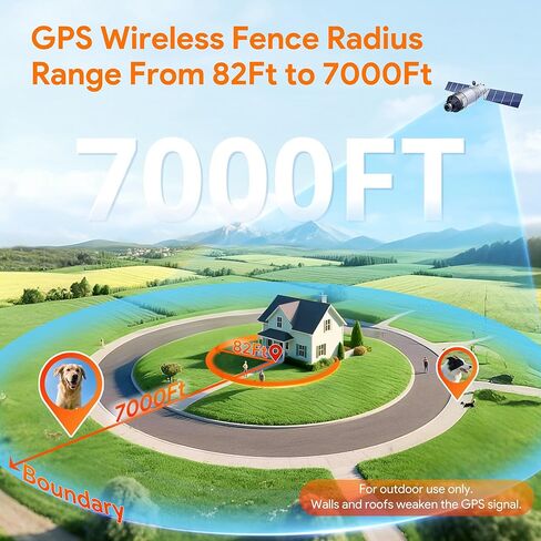 Meowant GPS Wireless Dog Fence، تطبيق مجاني، سياج GPS مخصص (82-7000 قدم)، صفارة / اهتزاز / تصحيح، شريط تنبيه مبكر، طوق LCD مقاوم للماء، الكلاب 10+ رطل، خارجي، بدون جهاز تحكم عن بعد in Kuwait