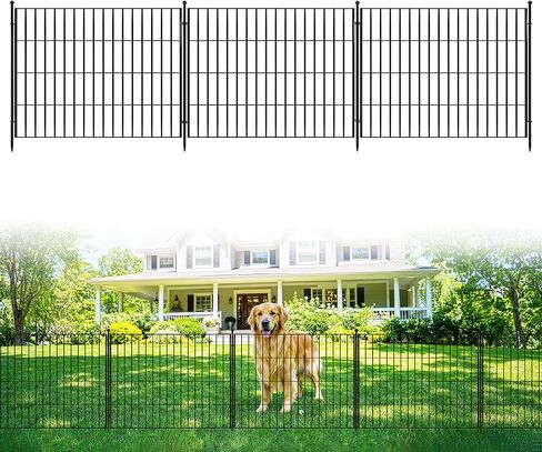 Garden Fence, 48in(h) x 17.7ft(l) 8 Pack Garden Fencing Animal Barrier, Metal No Dig Fence, Dog Fence Outdoor for Yard, Dog Playpen Outdoor Decorative Garden Fences for Yard Patio, Black in Kuwait