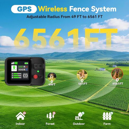 نظام سياج الكلب اللاسلكي GPS، سياج الكلب غير المرئي مع طوق GPS، نطاق 49-6561FT، أطواق IP67 مقاومة للماء قابلة لإعادة الشحن، سياج كهربائي للكلاب الكبيرة المتوسطة والصغيرة، للاستخدام في الهواء الطلق in Kuwait