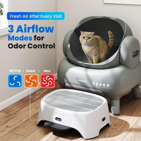 Neakasa PooGuard Litter Disposal Bin and Airstep, 2-in-1 Litter Box Air Purifier & Cat Step, 3-Mode Odor in Kuwait