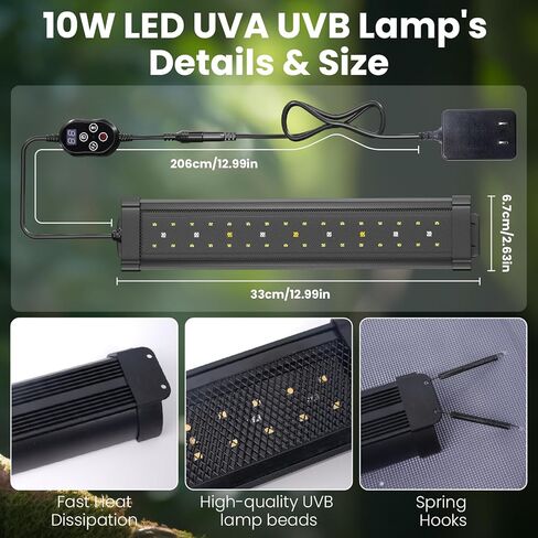 GlowUp 12 بوصة 10 واط يعتم ضوء الأشعة فوق البنفسجية LED للزواحف، UVB 20.0/10.0/5.0/الضوء الأرجواني، 3 أوضاع إضاءة، مؤقت، مصباح الزواحف UVA UVB للزواحف الاستوائية والصحراوية، التنانين الملتحية، السلاحف، الثعابين in Kuwait