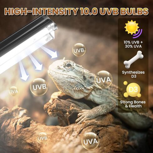 Lustaled T5 10.0 UVB مصباح الزواحف 24W، 22 بوصة T5 HO UVB ضوء للتنين الملتحي، 3 عبوات من الزواحف الصحراوية D3 UVA UVB شريط أنبوب مصباح للسحلية، الأفعى، أبو بريص، السلحفاة، الحرباء، Terrarium in Kuwait