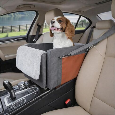 Avont Center Console Dog Car Seat for Small Dogs, Secure Armrest Pet Booster Seat with Multi-Strap Support, Washable Console Seat Bed with Storage Pocket -Dark Grey in Kuwait