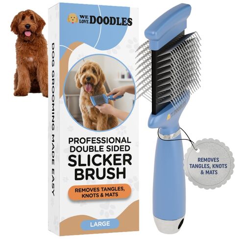 Double-Sided Slicker Brush for Dogs, Dematting & Deshedding Dog Brush, Dog Grooming Supplies, Long Pin Detangler for Short Hair & Long Hair Pets, Poodles, Doodles, & Goldendoodles (Large) in Kuwait