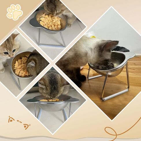 وعاء قطط مرتفع مائل بمقدار 15 درجة - طبق قطط مرتفع من الفولاذ المقاوم للصدأ صامت مع شريط عازل للضوضاء بطول 1 متر - مضاد للقيء وحماية الرقبة - وعاء قطط معدني بدرجة 304 للطعام، آمن للاستخدام في غسالة الأطباق in Kuwait