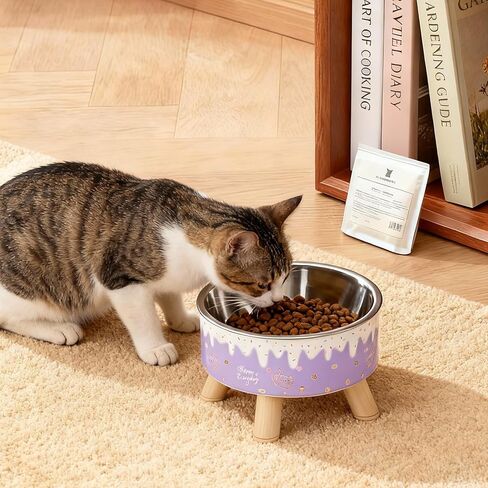Raised Cat Food Bowls,Elevated Kitten Bowls for Indoor Cats Ergonomic Cat Food Water Bowls Purple in Kuwait