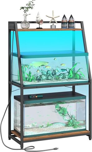 HOOBRO 20-29 Gallon Fish Tank Stand with Power Outlets and LED Light, Heavy Duty Aquarium Stand, Metal Frame Reptile Turtle Tank Stand, 33.1'' L x 15.7'' W, 300 LBS Capacity, Rustic Brown BF41UDFT01 in Kuwait