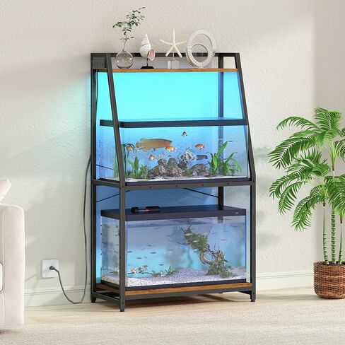 HOOBRO 20-29 Gallon Fish Tank Stand with Power Outlets and LED Light, Heavy Duty Aquarium Stand, Metal Frame Reptile Turtle Tank Stand, 33.1'' L x 15.7'' W, 300 LBS Capacity, Rustic Brown BF41UDFT01 in Kuwait