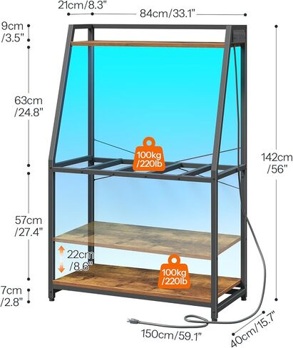 HOOBRO 20-29 Gallon Fish Tank Stand with Power Outlets and LED Light, Heavy Duty Aquarium Stand, Metal Frame Reptile Turtle Tank Stand, 33.1'' L x 15.7'' W, 300 LBS Capacity, Rustic Brown BF41UDFT01 in Kuwait