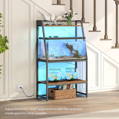 HOOBRO 20-29 Gallon Fish Tank Stand with Power Outlets and LED Light, Heavy Duty Aquarium Stand, Metal Frame Reptile Turtle Tank Stand, 33.1'' L x 15.7'' W, 300 LBS Capacity, Rustic Brown BF41UDFT01 in Kuwait