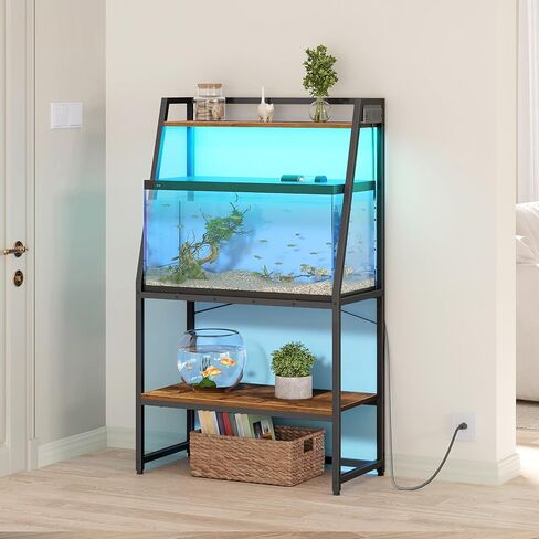 HOOBRO 20-29 Gallon Fish Tank Stand with Power Outlets and LED Light, Heavy Duty Aquarium Stand, Metal Frame Reptile Turtle Tank Stand, 33.1'' L x 15.7'' W, 300 LBS Capacity, Rustic Brown BF41UDFT01 in Kuwait