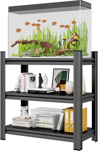 3 Tier Metal Storage Rack Adjustable Shelving Unit 450LBS Capacity for 5-10 Gallon Fish Tank Stand Small Reptile Cage Rack Home Office Boltless Organizer Black in Kuwait