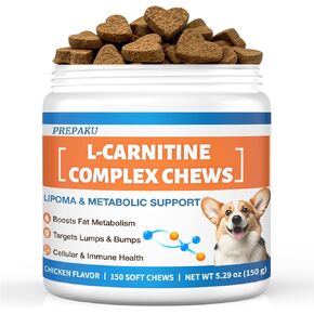 علاج الورم الشحمي للكلاب – L-Carnitine يحسن استقلاب الدهون والراحة؛ تركيبة متقدمة مع ذيل الديك الرومي، ويوننان سانكي، ومزيج CoQ10 والكركمين للعناية الخلوية والمناعة والحيوية - 150 قطعة للمضغ in Kuwait