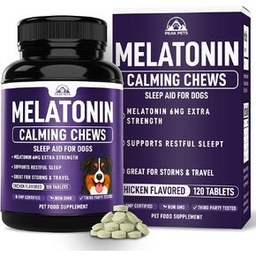 Melatonin for Dogs to Sleep (6mg Dog Sleep Aid) Dog Melatonin for Large Dogs - Help Reduce Stress from Storms, Separation & Anxiety - Puppy Calming Chews - 3rd Party Tested, 120 Chicken Flavor Tablets in Kuwait