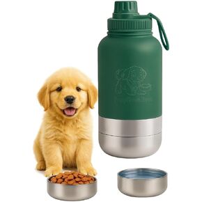 PuppiLovePets PuppiTravelBowl 3-in-1 Dog Travel Water Bottle – 32oz Insulated Aluminum Container with 2 Detachable Cups, Leak-Proof & BPA-Free Portable Feeder for Hiking and - Navy Blue in Kuwait