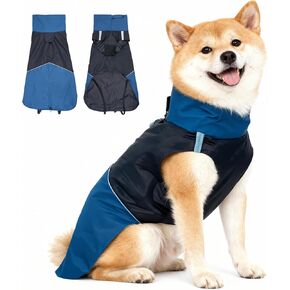 Reflective Windproof Dog Jacket, Warm Water-Resistant Winter Coat with Leash Hole for Enhanced Night Visibility, Fits Small, Medium, Large Breeds (Blue and Black Color Block, Small) in Kuwait