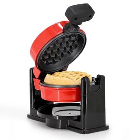 MegaChef Non Stick Round Electric 5 Inch Flip Red Belgian Waffle Maker, Cool Touch Exterior, Personal Waffle Makers, Waffle Iron, Countertop Appliance in Saudi Arabia