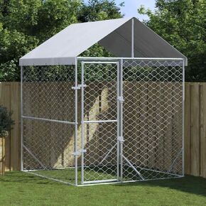 Outdoor Dog Kennel with Roof, Outdoor Dog Enclosure Dog Kennel House, Dog Cage Pet Kennel Steel Fence with Secure Lock, 6.6'x6.6'x8.2' Galvanized Steel,-453 in Kuwait