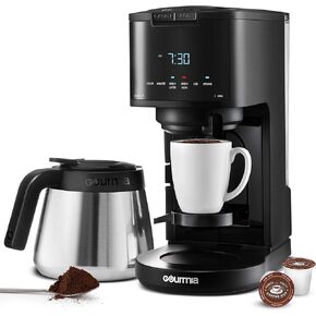 ماكينة صنع القهوة جورميا 2 في 1 فردية و12 كوب - مشروب بالتنقيط، متوافق مع K-Cup، قابل للبرمجة والإيقاف المؤقت والخدمة، فلتر قابل للإزالة، إبريق حراري، أسود in Kuwait