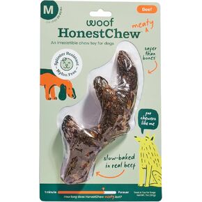 مضغ WOOF HonestChew Meaty Antler للكلاب - مصنوع من طبقة خارجية من لحم البقر الحقيقي ومكونات نباتية طبيعية - مقاومة للشظايا - أكثر أمانًا من الجلود الخام وعظام الكلاب - متوسط in Kuwait