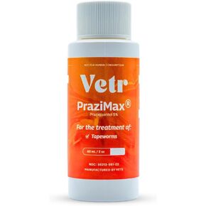 Liquid Intestinal Support for Dogs and Cats with Vetr PraziMax - Targets Tapeworms - 60mL Bottle with Dropper - Roasted Chicken Flavor in Kuwait