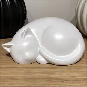 Handmade Sleeping Cat Urn for Ashes - Elegant White Pet Memorial Statue, Indoor & Outdoor Decorative Cat Cremation Urn, Resin Tribute for Feline Loss, Fits Up to 33lbs in Saudi Arabia