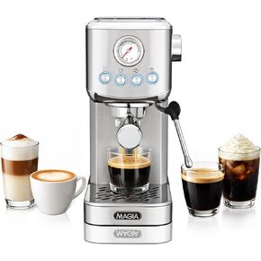 Zulay Kitchen Magia Compact Espresso Machine – 20 Bar Coffee Maker with Milk Frother Steam Wand, Latte & Cappuccino Maker, 1350W Fast Heating, 40oz Removable Water Tank, Stainless Steel – Silver in Saudi Arabia