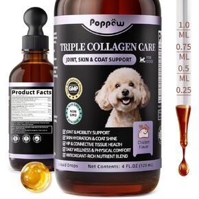 Collagen for Dogs - 12-in-1 Liquid Collagen for Skin & Coat Support, Hip & Joint with Types I, II & III Drops, Hyaluronic Acid, Green-Lipped Mussel - Chicken Flavor, 4 FL Oz（ Pack of 1） in Saudi Arabia