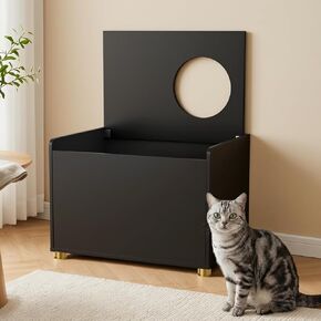 Amunrbrek Top Entry Litter Box Enclosure, Flip Top Cat Litter Box Furniture with Scratch Mat, Stylish Hidden Cat Washroom for Large Cats (Black) in Kuwait