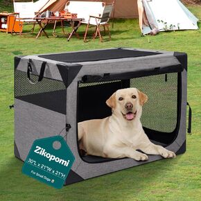 Zikopomi 30 Inch Portable Travel Dog Crate, 3 Door Collapsible Soft Pet Kennel with Durable Mesh Windows for Small and Medium Dogs, Foldable Dog Cage with Storage Pocket for Outdoor (Light Grey) in Saudi Arabia