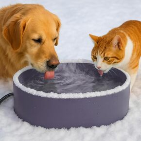 Pet Heated Bowl for Dog,Cat Warming Water Bowl with Chew Resistant Power Cord, Outdoor Waterproof Smart Uniform Heating for Small Animals Bird Chicken Rabbit Duck (108 fl oz, Purple) in Kuwait