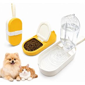 Portable Pet Bowl with Water Bottle and Food Container | Leak-Proof Collapsible Dog Cat Travel Feeder for Outdoor Adventures, Hiking, and Camping (Blue) in Saudi Arabia