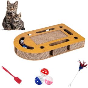 OHMU Cat Scratch Puzzle Enrichment Box, Cat Nail File Enrichment Box, Wooden Cat Puzzle Toy with Jingle Balls, Wands, Cleaning Brush for Indoor Cats in Saudi Arabia