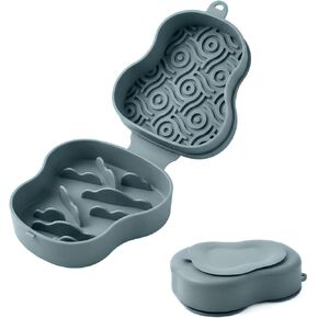 Collapsible Dog Travel Bowl with Lid, Portable Slow Feeder & Lick Mat Combo, Mess-Free Clamshell Silicone Water Dish for Hiking (Bluish) in Kuwait