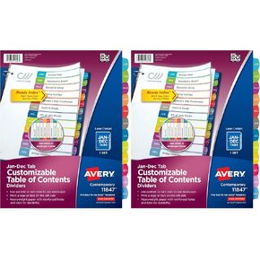Avery Jan-Dec Customizable Table of Contents Dividers for 3 Ring Binders, 12-Tab Set, Multicolor, 1 Set (11847) in Kuwait