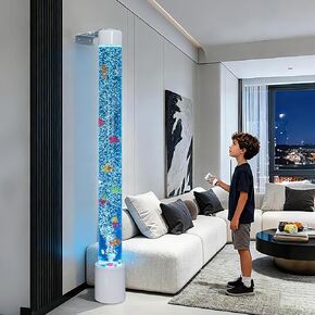 Water Bubble Fish Tube Lamp- Wall-Mountable Sensory Aquarium Night Light with 8 Color Options, Remote Control - Calming Floor Lamp for Autistic Children & Stress Relief (Includes Wall Bracket) (6FT) in Saudi Arabia